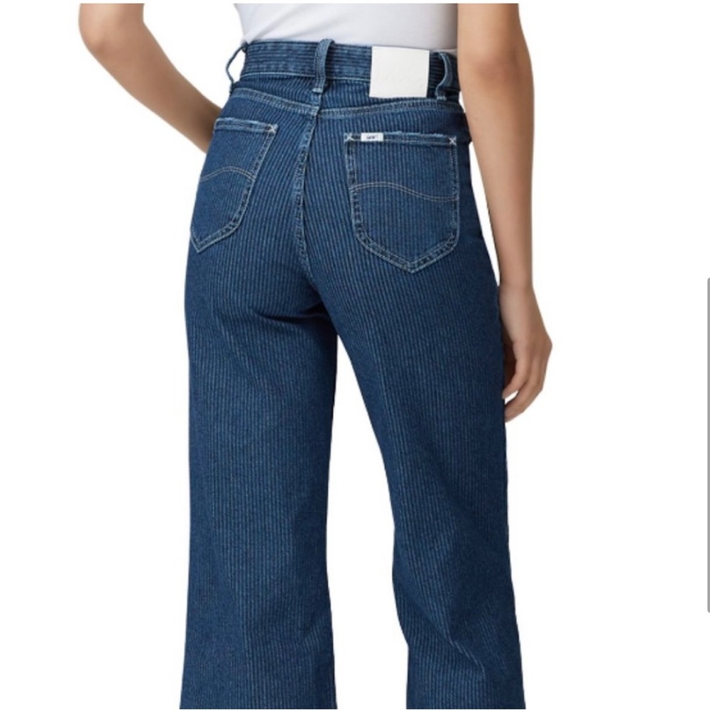 LEE Jeans Vintage Modern Railroad Stripe Denim High Rise Wide Leg Size 26